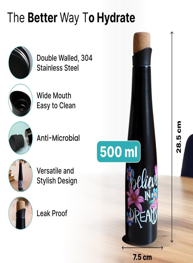 The Better Home زجاجة مياه معزولة من الفولاذ المقاوم للصدأ من ذا بيتر هوم، سعة 500 مل | عزل حراري لمدة 8 ساعات | مثالية للمشروبات الساخنة والباردة، النادي الرياضي، المكتب، المدرسة | مانعة للتسرب | طباعة عبارة تحفيزية مميزة - Image 3